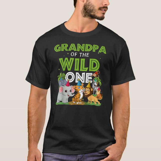 Grandpa of the Wild One Zoo Birthday Safari T-Shirt (Vorderseite)