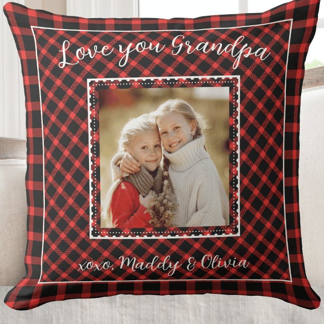 Grandpa Red Buffalo Plaid Photo Coussin (Grandpa Red Buffalo Plaid Photo Pillow)