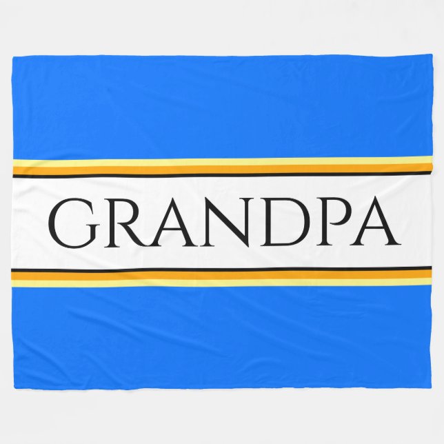 GRANDPA Text Bright Blue White Racing Stripes Fleecedecke (Vorderseite (Horizontal))