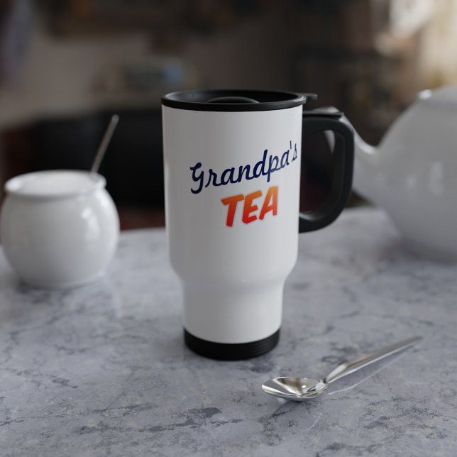 Grandpa Thé Deux sucres Mug de voyage personnalisé (Travel Mug for your Grandpa if he takes 2 sugars in his tea)