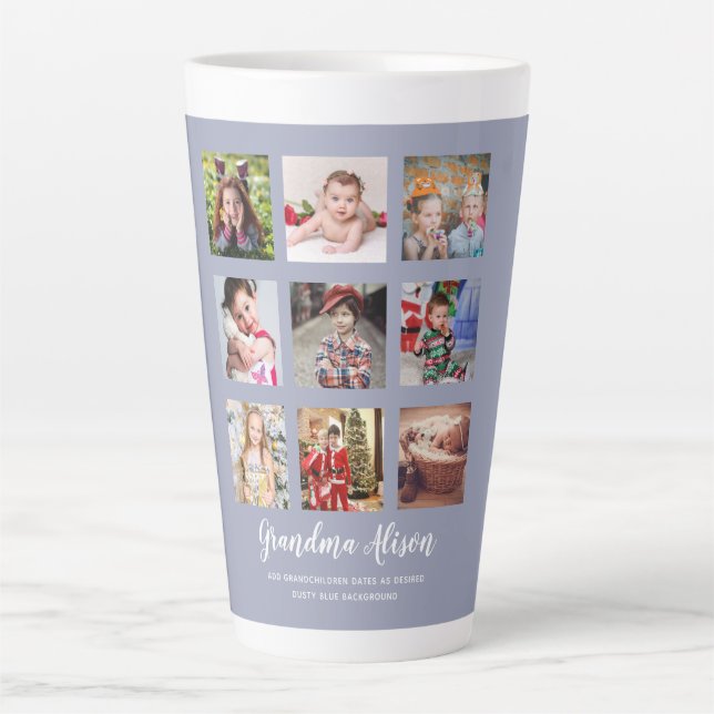 GRANDPARENT FOTO COLLAGE GIFTS - Dusty Blue Milchtasse (Vorderseite)