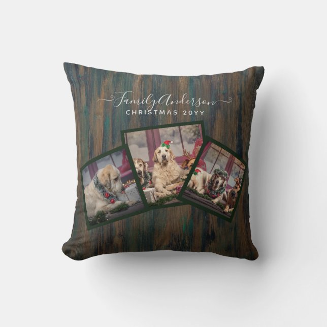 GRANDPARENT FOTO COLLAGE GIFTS - Rustikales Holz Kissen (Vorderseite)