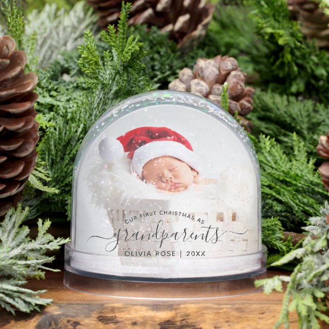 Grandparents First Christmas Photo Black Script Schneekugeln (Winter)