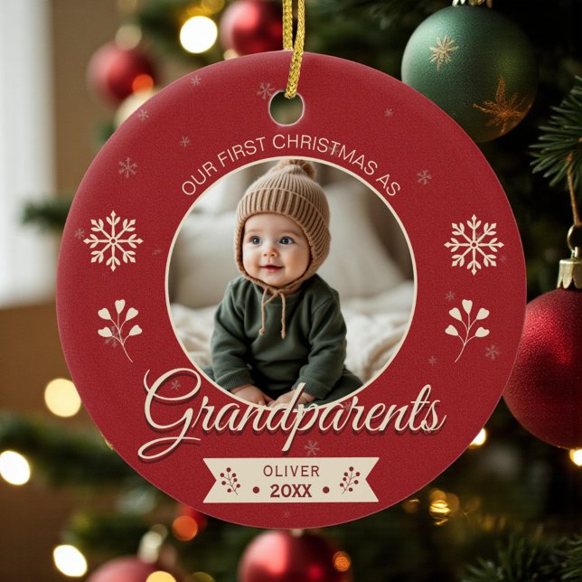 Grandparents First Christmas Photo Keramik Ornament (Von Creator hochgeladen)