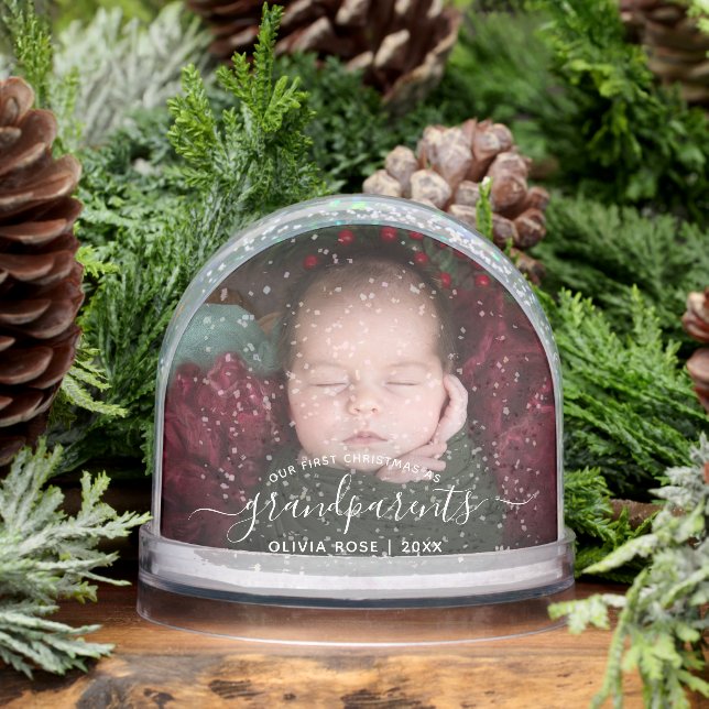 Grandparents First Christmas Photo White Script Schneekugeln (Winter)