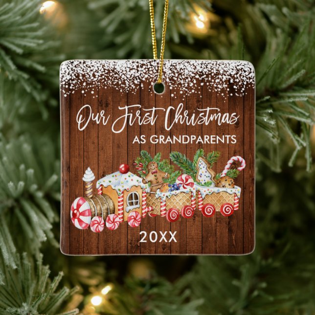 Grandparents Our First Christmas Gingerbread Train Keramikornament (Baum)