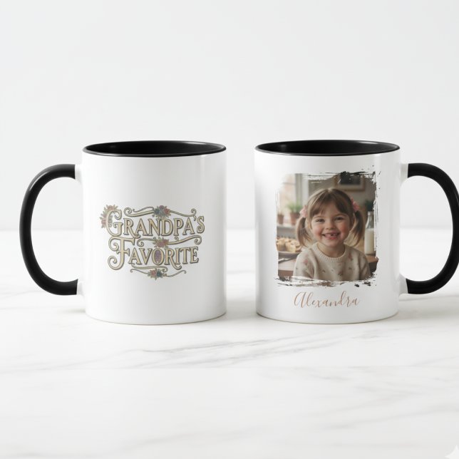Grandpa's Favorite Floral Typography Photo Tasse (Grandpa's Favorite Personalized Coffee mug)