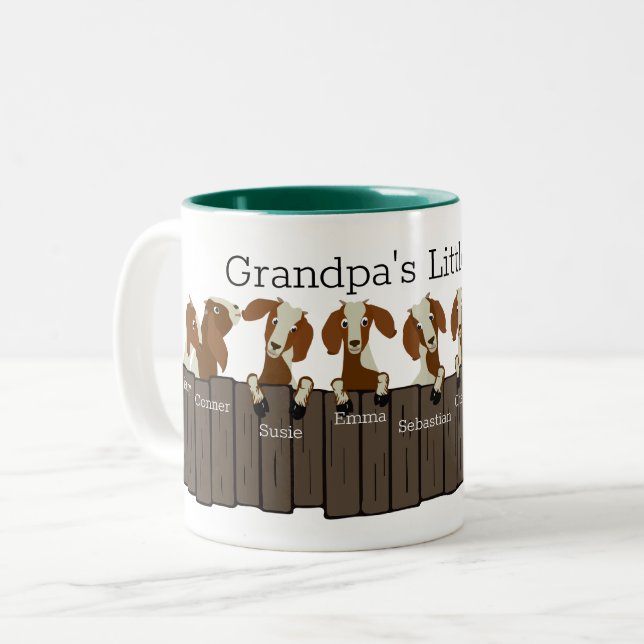 Grandpas kleine Herde von 9 Ziegen Zweifarbige Tasse (Vorderseite Links)