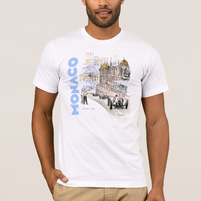 Grandprixde Monaco 1937 - blauer Text T-Shirt (Vorderseite)