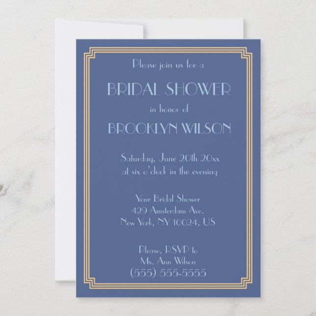 Grands Invitations de Fête des mariées Bleu Gatsby (Devant)