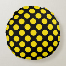 Grands pois jaunes sur Coussin Rond Noir