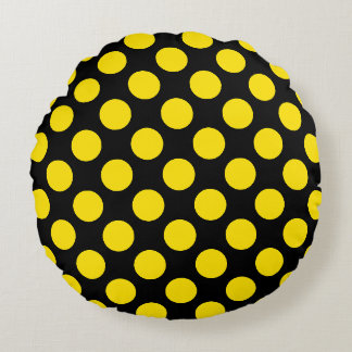 Grands pois jaunes sur Coussin Rond Noir