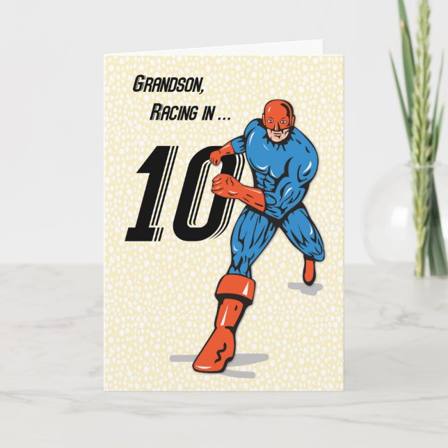 Grandson 10. Geburtstag Superhero Karte (Vorderseite)