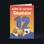 Grandson 12. Geburtstag Sportbälle Karte<br><div class="desc">Auf der Vorderseite der Karte befinden sich Basketball-,  Baseball-,  Fußball-,  Tennis-,  Golf- und Lacrosse-Bälle,  die speziell für den 12. Geburtstagsgruß Ihres geliebten Enkels entworfen wurden. Ein Spaß in der Nachricht ist wirklich ein Kompliment an dieser Karte.</div>