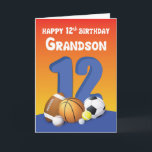 Grandson 12. Geburtstag Sportbälle Karte<br><div class="desc">Auf der Vorderseite der Karte befinden sich Basketball-,  Baseball-,  Fußball-,  Tennis-,  Golf- und Lacrosse-Bälle,  die speziell für den 12. Geburtstagsgruß Ihres geliebten Enkels entworfen wurden. Ein Spaß in der Nachricht ist wirklich ein Kompliment an dieser Karte.</div>