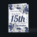 Grandson 15. Geburtstag Navy Ballon Karte<br><div class="desc">Eine wunderschöne Marine und Silberballon glückliche 15. Geburtstagskarte. Dieses fabelhafte Design ist der perfekte Weg,  um Ihrem Enkel einen glücklichen 15. Geburtstag (oder jedes Alter!) zu wünschen,  Personalisieren Sie mit unserem eigenen individuelle Name und Botschaft. Blaue Typografie.</div>