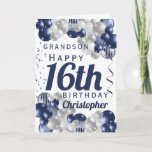 Grandson 16. Geburtstag Navy Ballon Karte<br><div class="desc">Eine wunderschöne Marine und Silberballon glückliche 16. Geburtstagskarte. Dieses fabelhafte Design ist der perfekte Weg,  um Ihrem Enkel einen glücklichen 16. Geburtstag (oder jedes Alter!) zu wünschen,  Personalisieren Sie mit unserem eigenen individuelle Name und Botschaft. Blaue Typografie.</div>