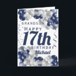 Grandson 17. Geburtstag Navy Ballon Karte<br><div class="desc">Eine wunderschöne Marine und Silberballon glückliche 17. Geburtstagskarte. Dieses fabelhafte Design ist der perfekte Weg,  um Ihrem Enkel einen glücklichen 17. Geburtstag (oder jedes Alter!) zu wünschen,  Personalisieren Sie mit unserem eigenen individuelle Name und Botschaft. Blaue Typografie.</div>