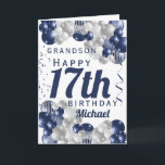 Grandson 17. Geburtstag Navy Ballon Karte<br><div class="desc">Eine wunderschöne Marine und Silberballon glückliche 17. Geburtstagskarte. Dieses fabelhafte Design ist der perfekte Weg,  um Ihrem Enkel einen glücklichen 17. Geburtstag (oder jedes Alter!) zu wünschen,  Personalisieren Sie mit unserem eigenen individuelle Name und Botschaft. Blaue Typografie.</div>