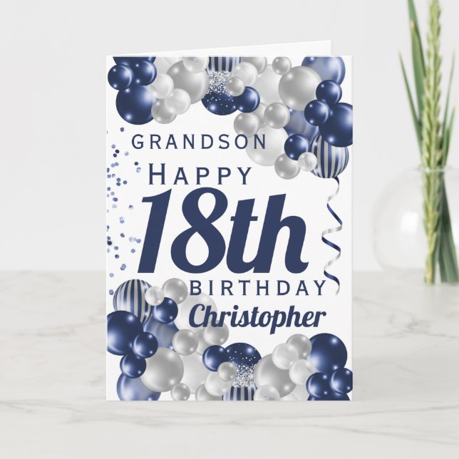 Grandson 18. Geburtstag Navy Ballon Karte (Vorderseite)