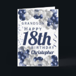 Grandson 18. Geburtstag Navy Ballon Karte<br><div class="desc">Eine wunderschöne Marine und Silberballon glückliche 18. Geburtstagskarte. Dieses fabelhafte Design ist der perfekte Weg,  um Ihrem Enkel einen glücklichen 18. Geburtstag (oder jedes Alter!) zu wünschen,  Personalisieren Sie mit unserem eigenen individuelle Name und Botschaft. Blaue Typografie.</div>