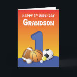Grandson 1st Birthday Sports Balls Karte<br><div class="desc">This brightly colored card is perfect for the little grandson who loves to play with balls! On his first birthday,  wish him a day that kicks up a lot of fun.</div>