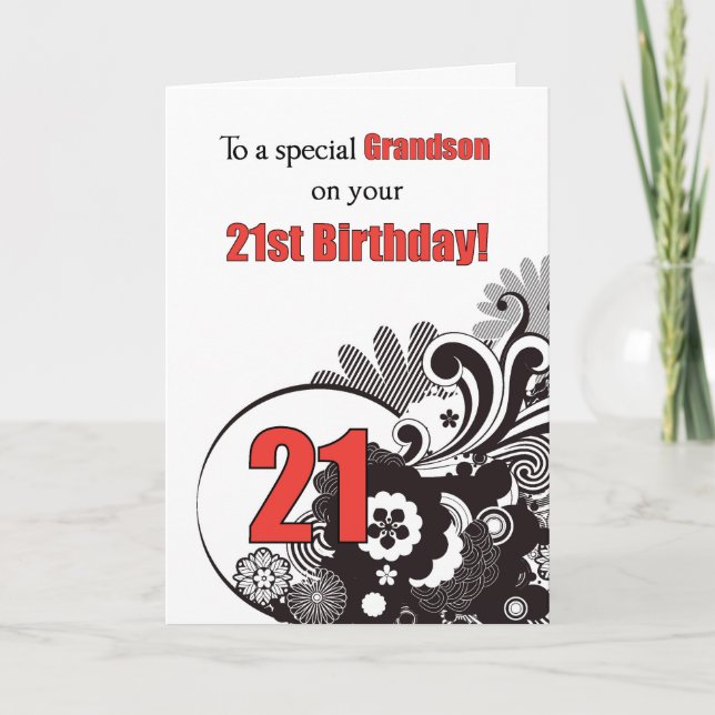 Grandson, 21. Geburtstag Religiöse Wirbel Karte (Vorderseite)