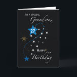 Grandson 27. Geburtstag Star Inspiration Schwarz Karte<br><div class="desc">Wenn der 27. Geburtstag Ihres Enkels endlich ankommt,  können Sie ihn mit dieser Karte überraschen,  die blaue und weiße Sterne auf dem Cover zeigt. Das Innere teilt ihm eine Inspirationsbotschaft.</div>