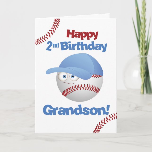Grandson 2. Geburtstag Funny Baseball Face Karte (Vorderseite)