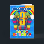 Grandson 3. Geburtstagskarte mit Burg Bouncy Karte<br><div class="desc">Eine sonnige glückliche 3. Geburtstagskarte mit Bouncy Castle</div>