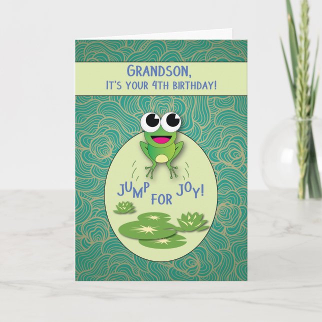 Grandson, 4. Geburtstag, Frosch Karte (Vorderseite)