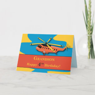 Grandson, 4. Geburtstag mit Hubschrauber Karte