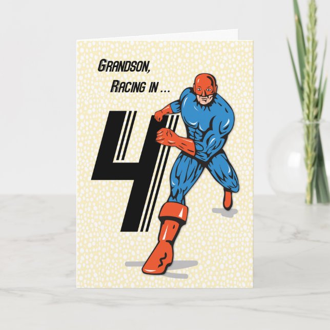 Grandson 4. Geburtstag Superhero Karte (Vorderseite)