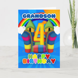 Grandson 4e Carte Anniversaire Avec Bouncy Castle 