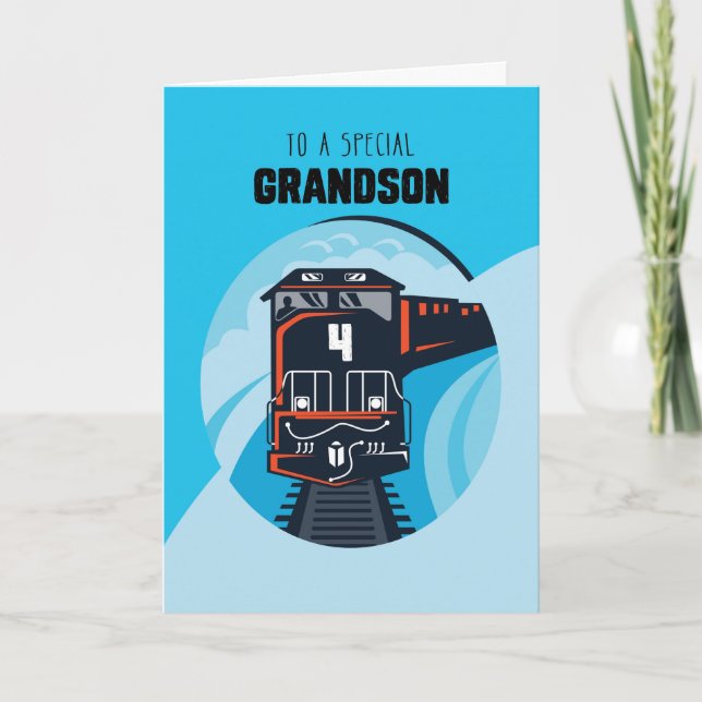 Grandson 4th Birthday Train Little Boy Blue Karte (Vorderseite)