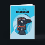 Grandson 4th Birthday Train Little Boy Blue Karte<br><div class="desc">Mit dieser lustigen,  blauen Zugkarte fahren Sie um die Kurve. Ihr Enkel wird sich an seinem 4. Geburtstag freuen!</div>