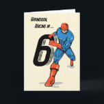 Grandson 6. Geburtstag Superhero Karte<br><div class="desc">Mit der großen Zahl 6 hinein zu laufen ist ein Superheld! In blau,  mit orangefarbener Maske und Stiefeln,  wird dieser Wunsch mit Ihren besonderen Wünschen zum 6. Geburtstag auf Ihren Enkel gelaufen!</div>