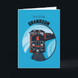 Grandson 6. Geburtstagsbahn auf Blue Karte<br><div class="desc">Dieser Dieselzug kommt um die Kurve und wünscht einem ganz besonderen Enkel einen ganz besonderen 6. Geburtstag! Der Zug ist schwarz,  rot und grau und fährt auf blauem Hintergrund.</div>
