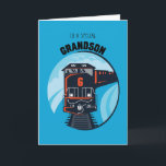 Grandson 6. Geburtstagsbahn auf Blue Karte<br><div class="desc">Dieser Dieselzug kommt um die Kurve und wünscht einem ganz besonderen Enkel einen ganz besonderen 6. Geburtstag! Der Zug ist schwarz,  rot und grau und fährt auf blauem Hintergrund.</div>