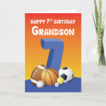Grandson 7th Birthday Sports Balls Karte<br><div class="desc">Schicken Sie Ihrem Enkel einen prunkvollen Geburtstagsgruß mit dieser Karte,  die auf der Vorderseite mehrere Sportbälle hat und eine lustige Nachricht innen. Alles Gute zum 7. Geburtstag!</div>