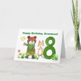 Grandson 8. Geburtstag Wasserfarbenbär und Fox Karte