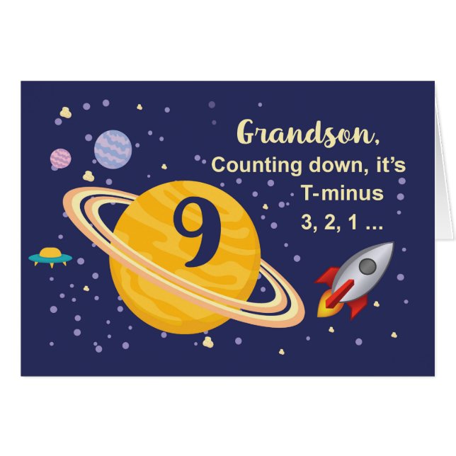 Grandson 9e anniversaire Planètes dans l'espace ex (Devant horizontal)