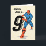 Grandson 9th Birthday Superhero Karte<br><div class="desc">Er ist 9 Jahre alt und ein echter Superheld! Diese Geburtstagskarte mit einem Superheld,  der mit der Nummer 9 hineinläuft,  wird Ihren Enkel erfreuen,  wenn Sie ihm einen schönen Geburtstag wünschen!</div>