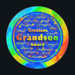 Grandson Award Birthday Fireworks Karte<br><div class="desc">Der helle Hintergrund in Rot, Grün, Blues und Gelb sorgt für ein fröhliches Ambiente für das beste Enkelpreisdesign auf einer runden Karte. Round-Cards sind viel Spaß und ein einzigartiger Weg zum Geburtstag zu sagen. Farbenfrohe Feuerwerke verbreiten sich von einer tiefblauen Scheibe. Der Kartenvorteil enthält Worte positiver Eigenschaften, einschließlich intelligenter, ethischer,...</div>