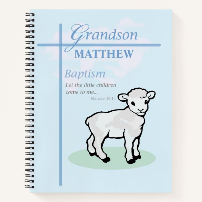 Grandson Baptisk Blue Boy Lamb Personalisiert Notizbuch (Vorderseite)