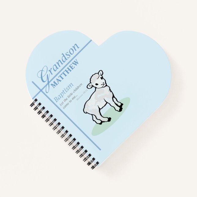 Grandson Baptisk Blue Boy Lamb Personalisiert Notizbuch (Vorderseite)