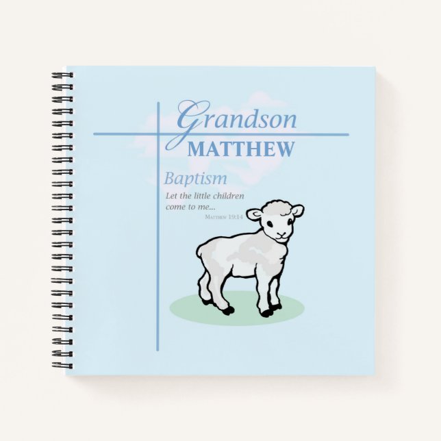 Grandson Baptisk Blue Boy Lamb Personalisiert Notizbuch (Vorderseite)