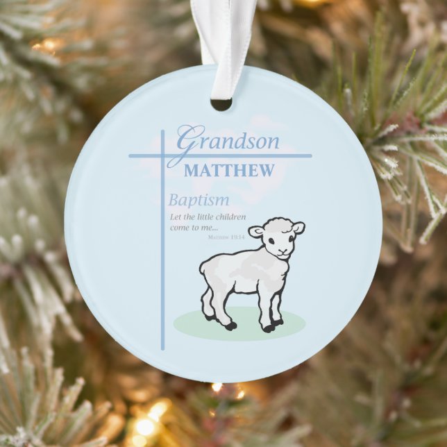 Grandson Baptisk Blue Boy Lamb Personalisiert Ornament (Baum)