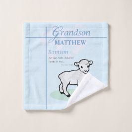 Grandson Baptisk Blue Boy Lamb Personalisiert Waschlappen