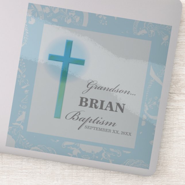 Grandson Baptisk Blue Lace Personalisiert Aufkleber (Detail)